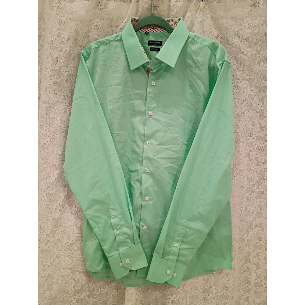 Rosso Milano Italy Modern Fit XL 17.5 Seafoam Green Button Up Dress Shirt Men's